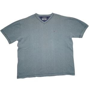 Vintage Tommy Hilfiger V-Neck T-Shirt Gray Short Sleeve Logo Tee Men’s Size XL